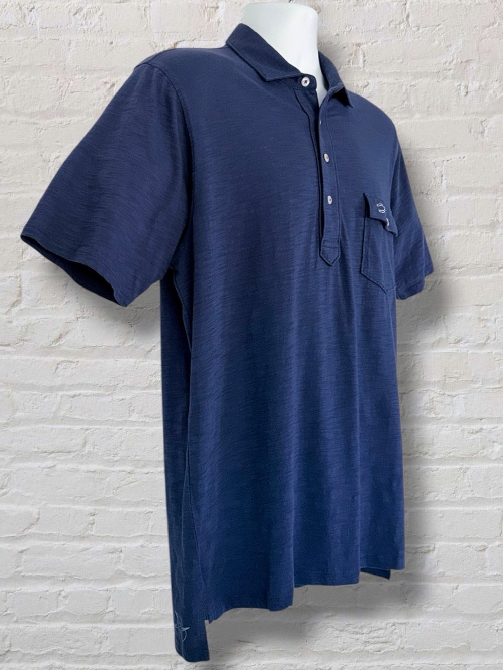 B.Draddy Men’s M Navy Slub Organic Pima Cotton Polo Shirt Chest Pocket Peru - Picture 5 of 10